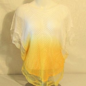 White And Yellow Knit Poncho With Lace Size Large